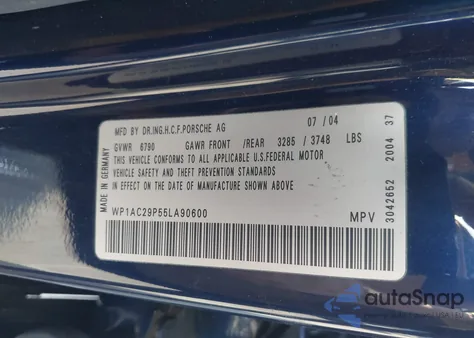 2005 Porsche Cayenne Turbo from USA, damaged, VIN WP1AC29P55LA90600